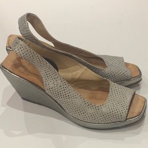 Farrutx Leather Silver Print Wedge Sandals Sz. 39